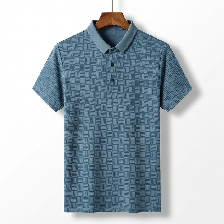 Short Sleeve Jacquard Polo Shirt in Breathable Cotton Blend