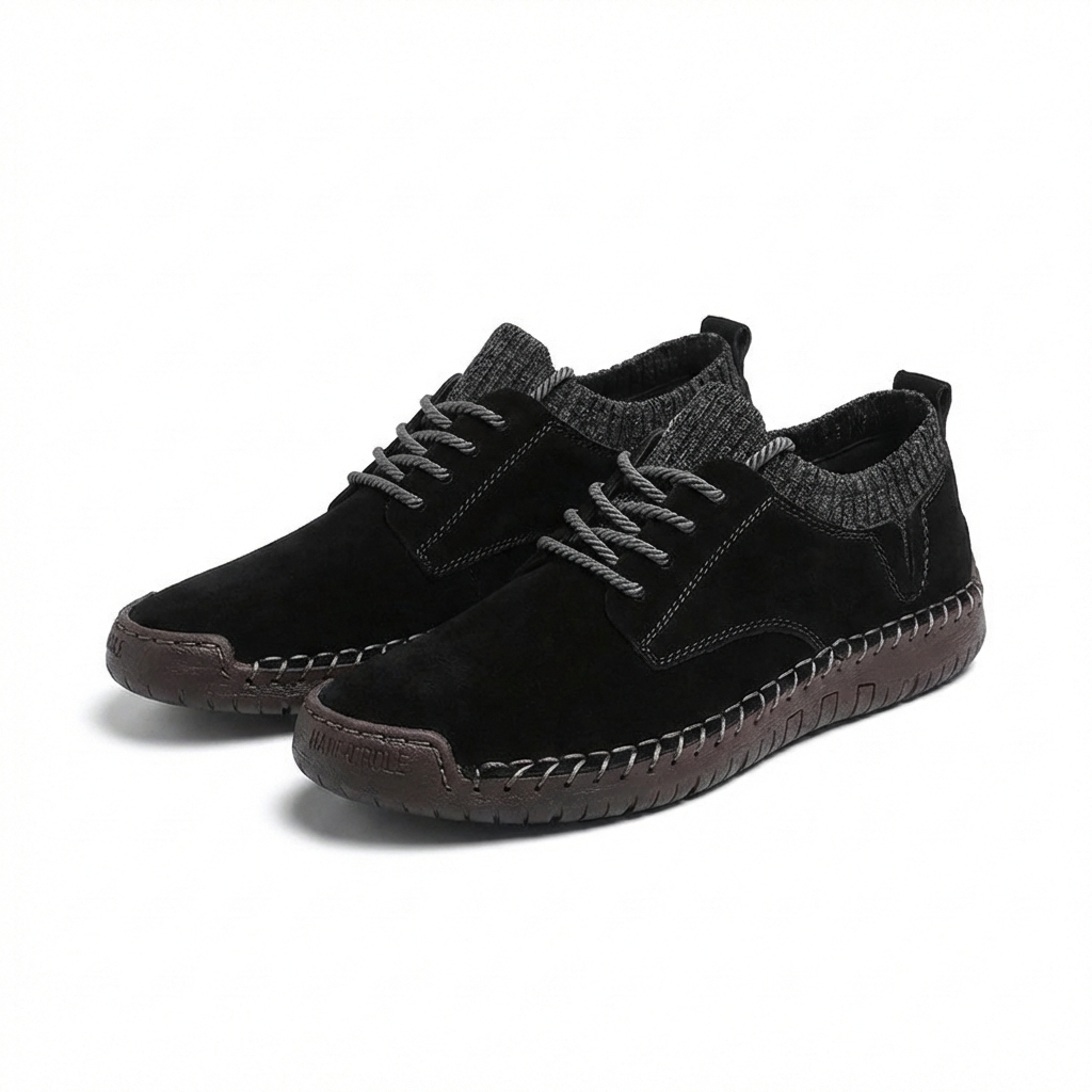 Leather Work Shoes with Contrast Stitching and Sock Collar