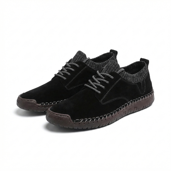 Leather Work Shoes with Contrast Stitching and Sock Collar