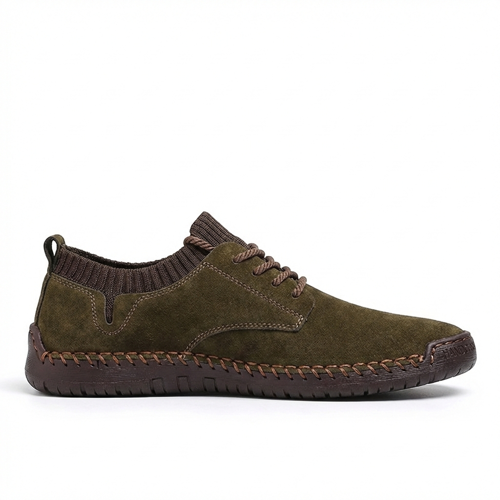 Leather Work Shoes with Contrast Stitching and Sock Collar