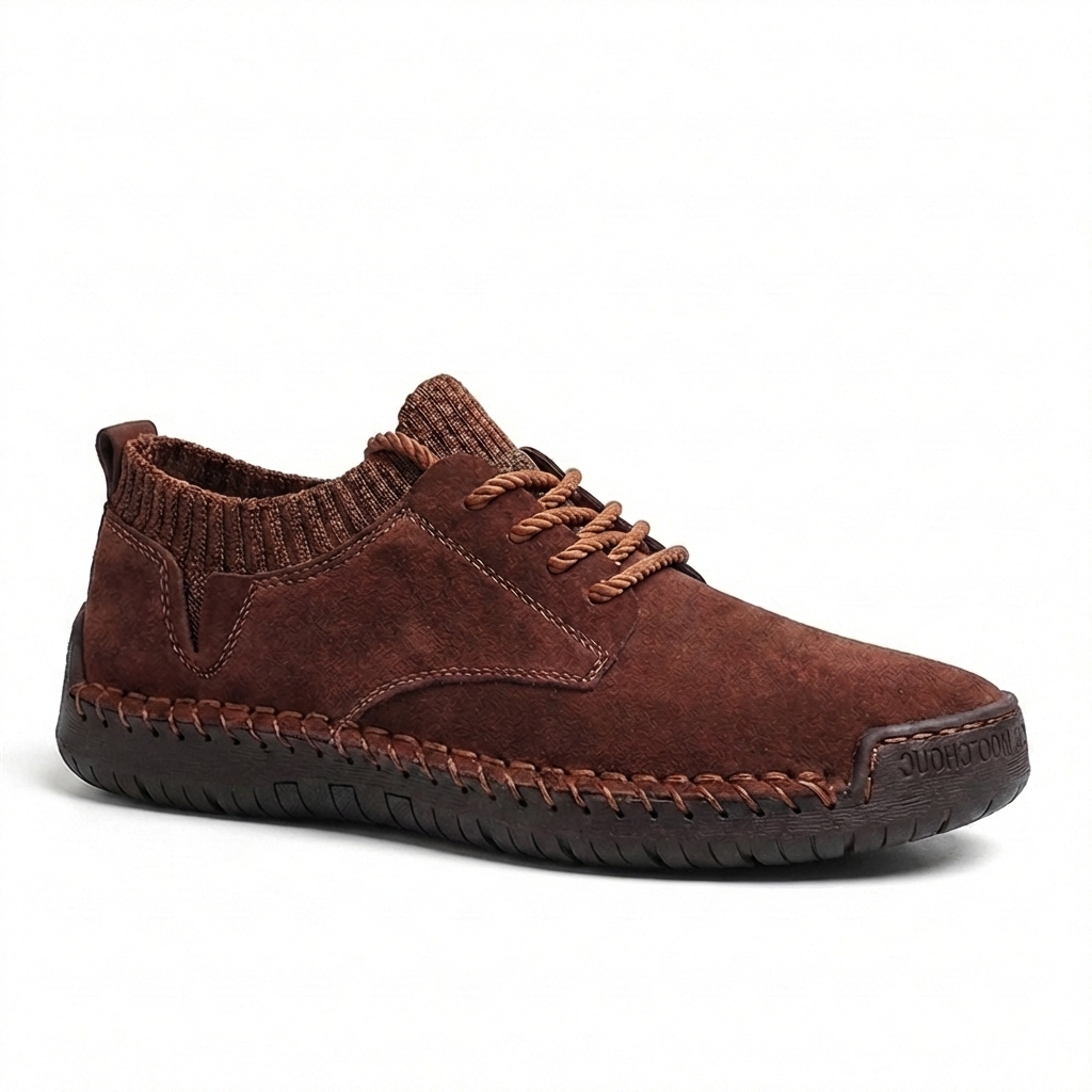 Leather Work Shoes with Contrast Stitching and Sock Collar