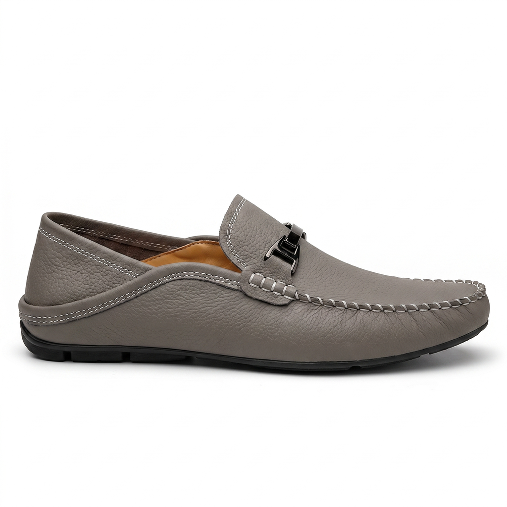 Gray Mason Leather Slip-On Loafers 1