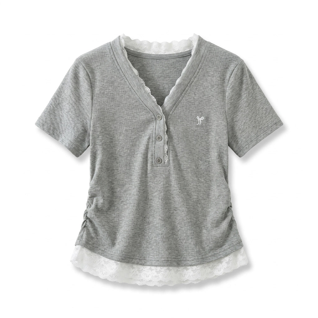 Daniela V-Neck Top - Color:Gray;Size:XS