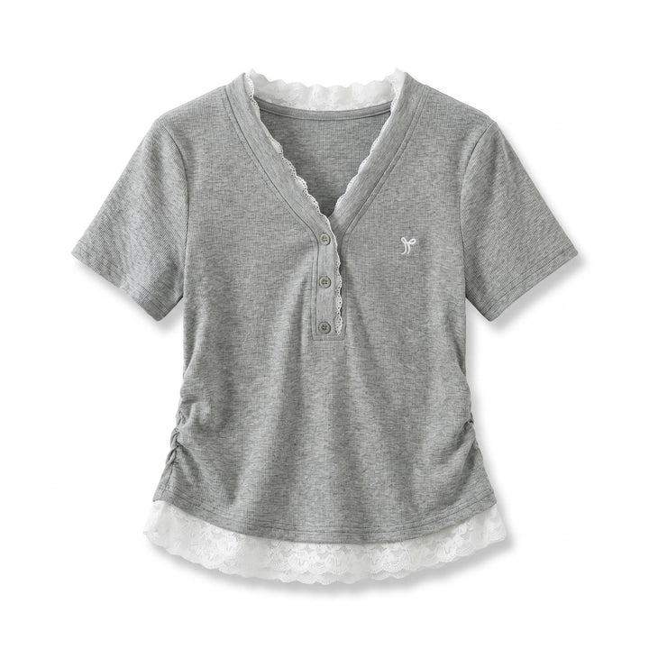 Daniela V-Neck Top - Color:Gray;Size:XS