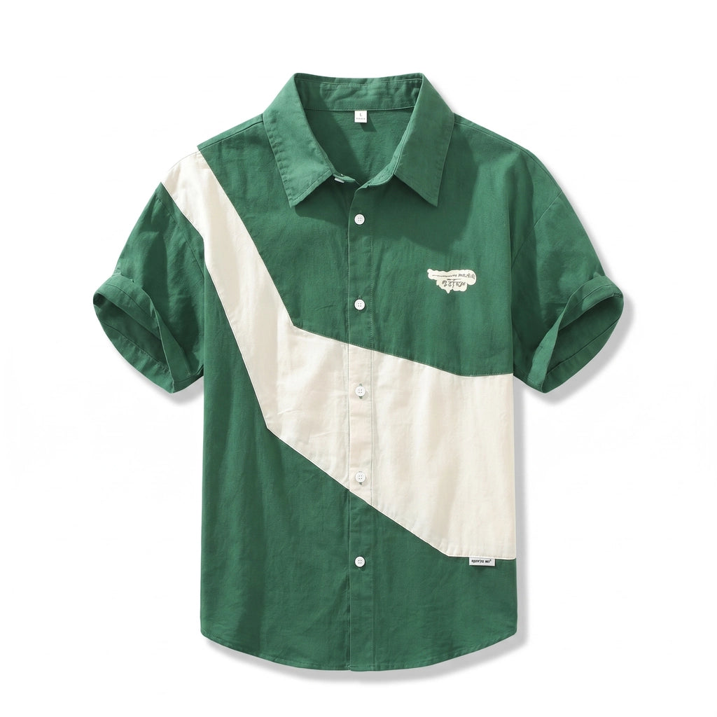 Raymond Cotton Colorblock Shirt - Color:Green;Size:S