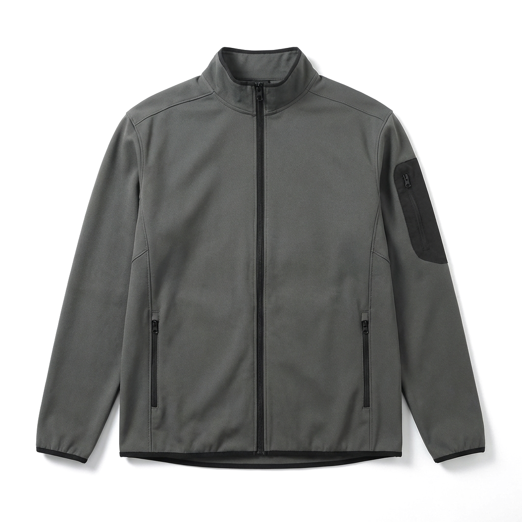 Grey Slim Fit Windproof Jacket with Stand Collar 1