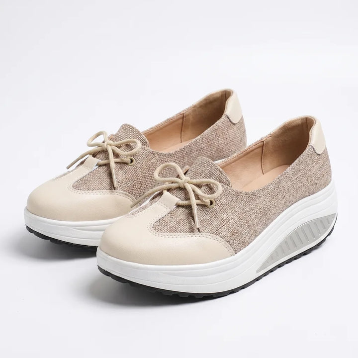 Haley Colorblock Platform Sneakers - Color:Beige;Size:35