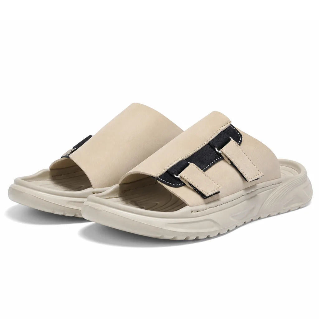 Harlow Double Strap Slides - Color:Beige;Size:39