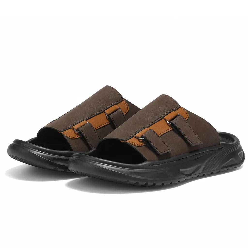 Harlow Double Strap Slides - Color:Brown;Size:39