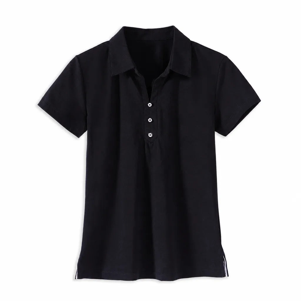 Hazel Cotton Short Sleeve Polo Shirt - Color:Black;Size:S