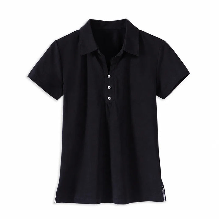 Hazel Cotton Short Sleeve Polo Shirt - Color:Black;Size:S