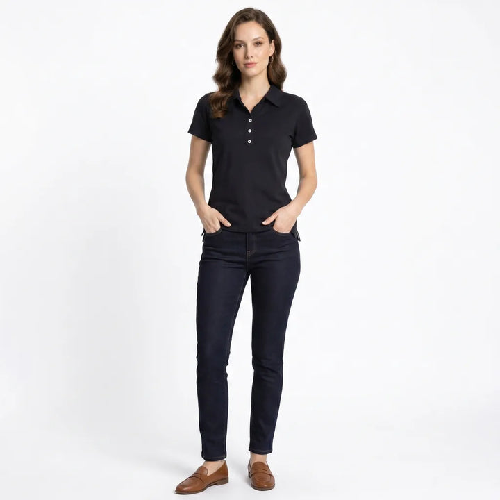 Women's Black Hazel Cotton Short Sleeve Polo Shirt