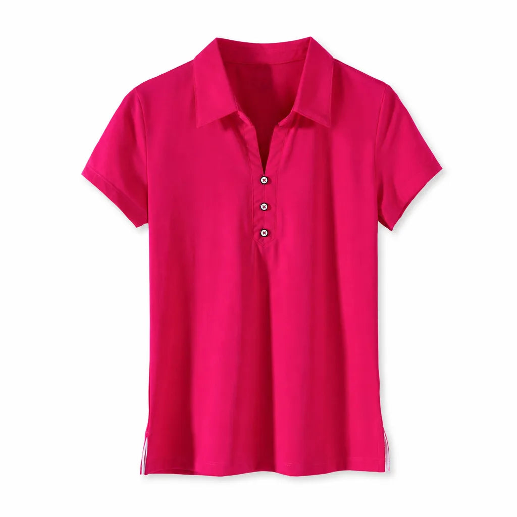 Hazel Cotton Short Sleeve Polo Shirt - Color:Red;Size:S