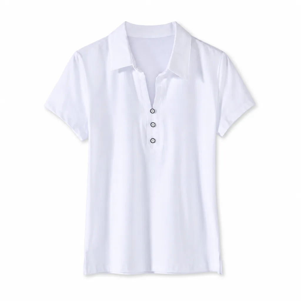 Hazel Cotton Short Sleeve Polo Shirt - Color:White;Size:S