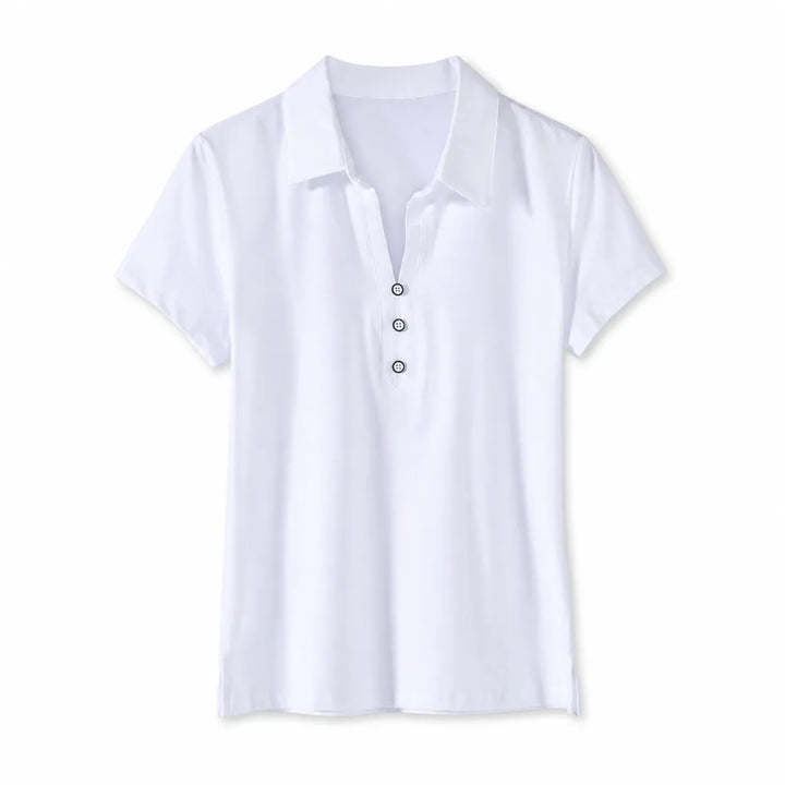 Hazel Cotton Short Sleeve Polo Shirt - Color:White;Size:S