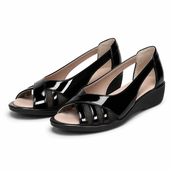 Hazel Open Toe Wedge Sandals - Color:Black;Size:35