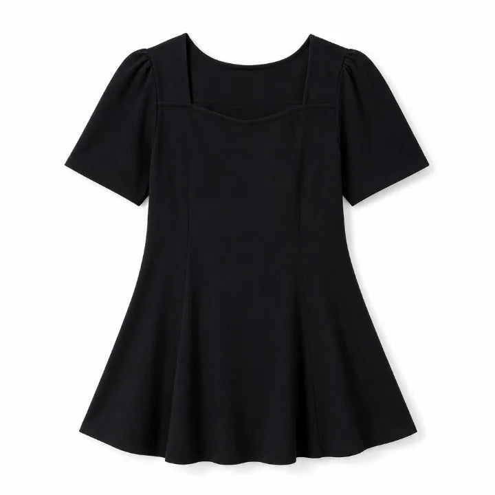 Helen Cotton Peplum Top - Color:Black;Size:S