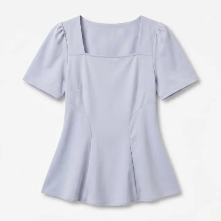 Helen Cotton Peplum Top - Color:Blue;Size:S