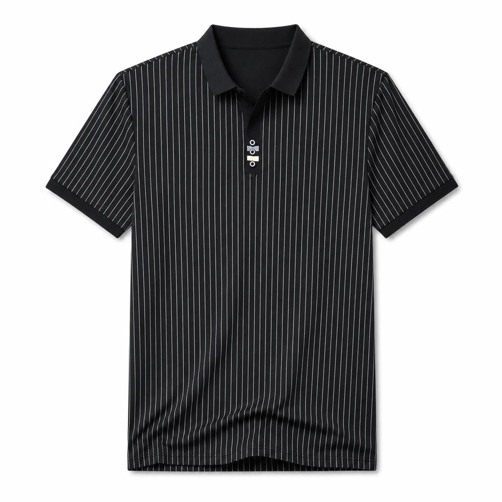 Henry Striped Polo Shirt - Color:Black;Size:M