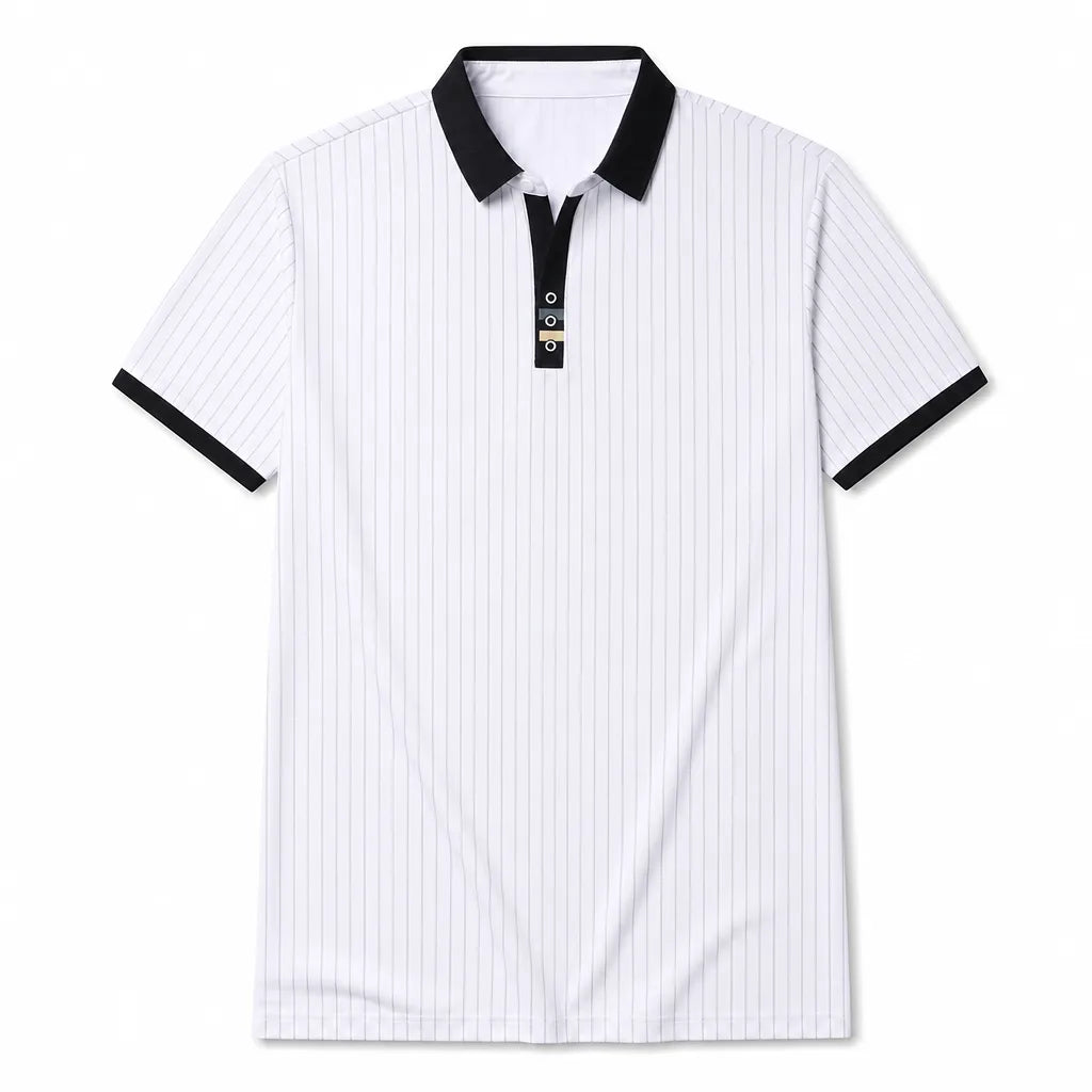 Henry Striped Polo Shirt - Color:White;Size:M