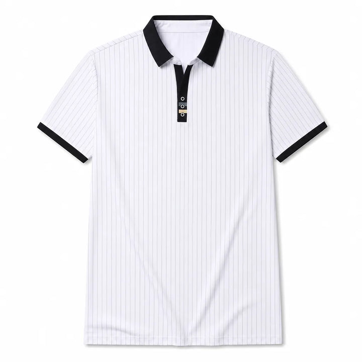 Henry Striped Polo Shirt - Color:White;Size:M