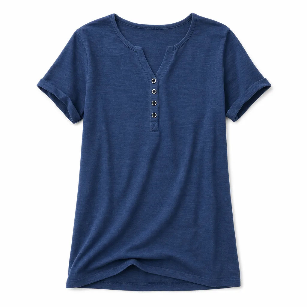 Isabella Cotton V-Neck Tee - Color:Blue;Size:S