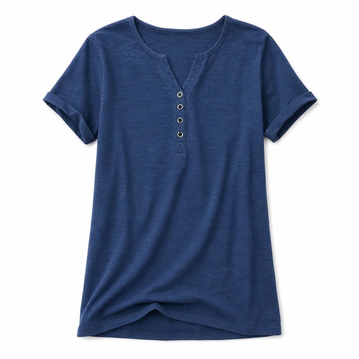 Isabella Cotton V-Neck Tee - Color:Blue;Size:S