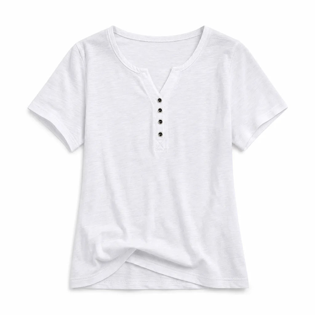 Isabella Cotton V-Neck Tee - Color:White;Size:S