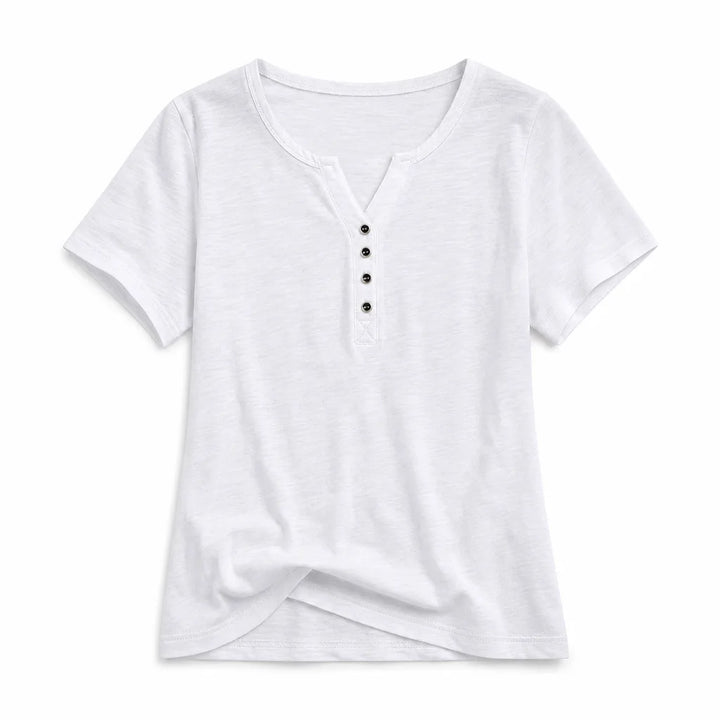 Isabella Cotton V-Neck Tee - Color:White;Size:S