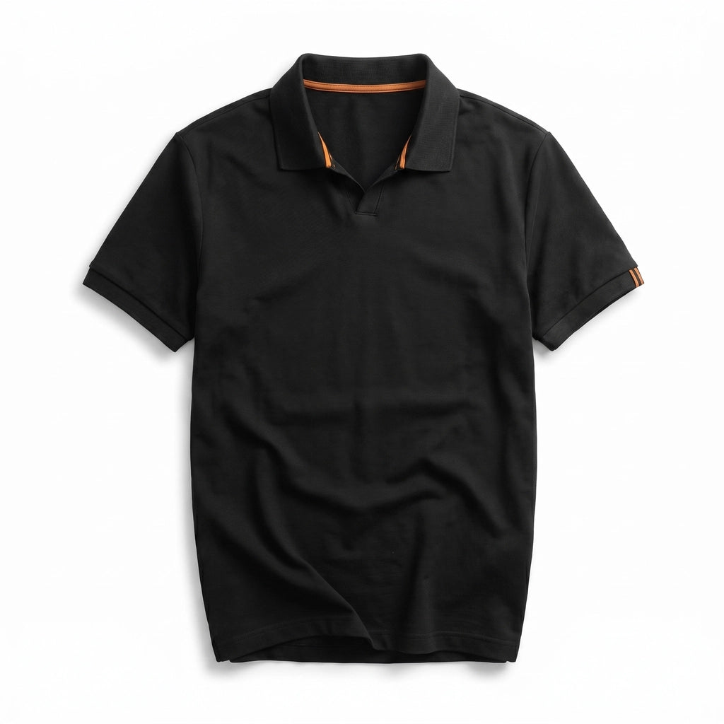 Jade V Neck Cotton Polo  - Color:Black;Size:2XL (185/104A)