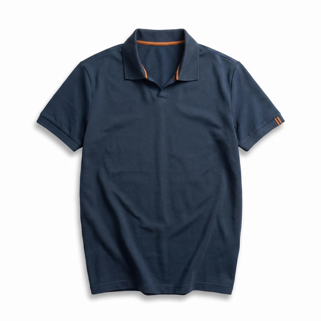 Jade V Neck Cotton Polo  - Color:Blue;Size:2XL (185/104A)