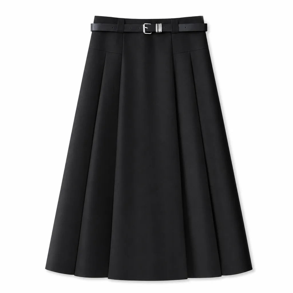 Jasmine Pleated Midi Skirt - Color:Black;Size:S
