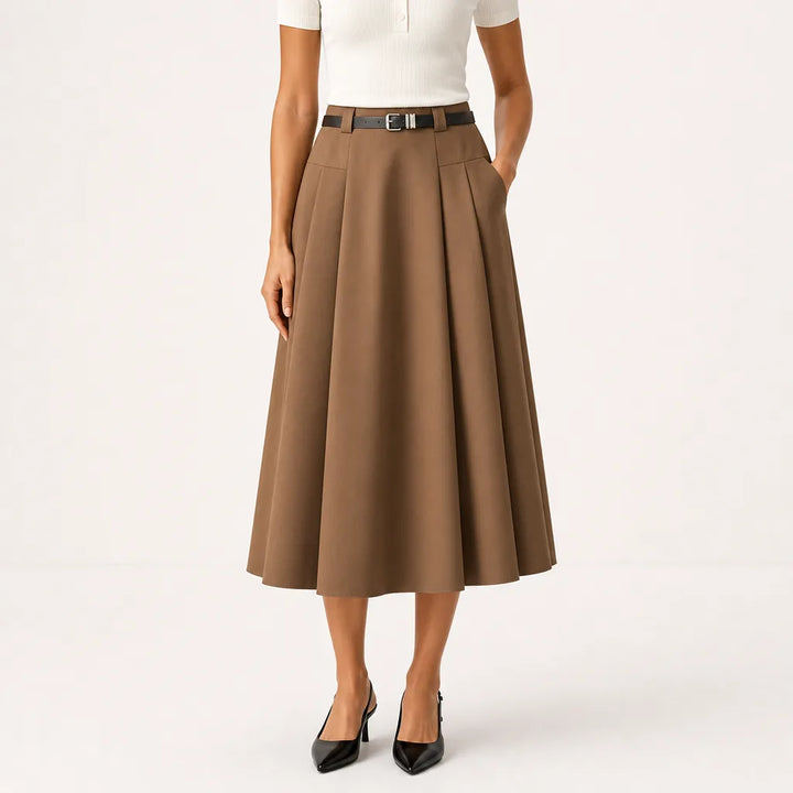 Women's Brown Durham Pleated Midi Skirt