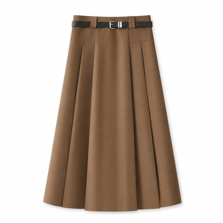 Jasmine Pleated Midi Skirt - Color:Brown;Size:S