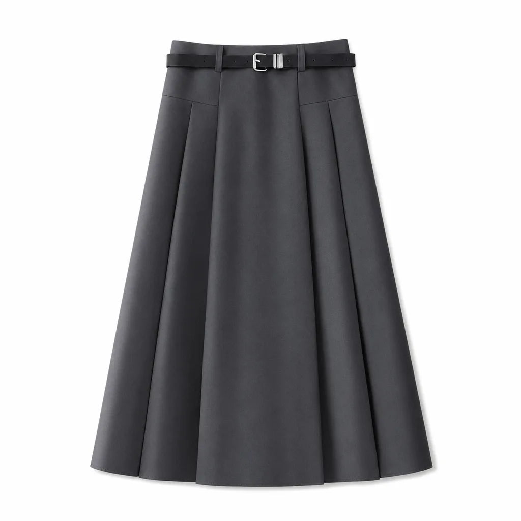 Jasmine Pleated Midi Skirt - Color:Gray;Size:S