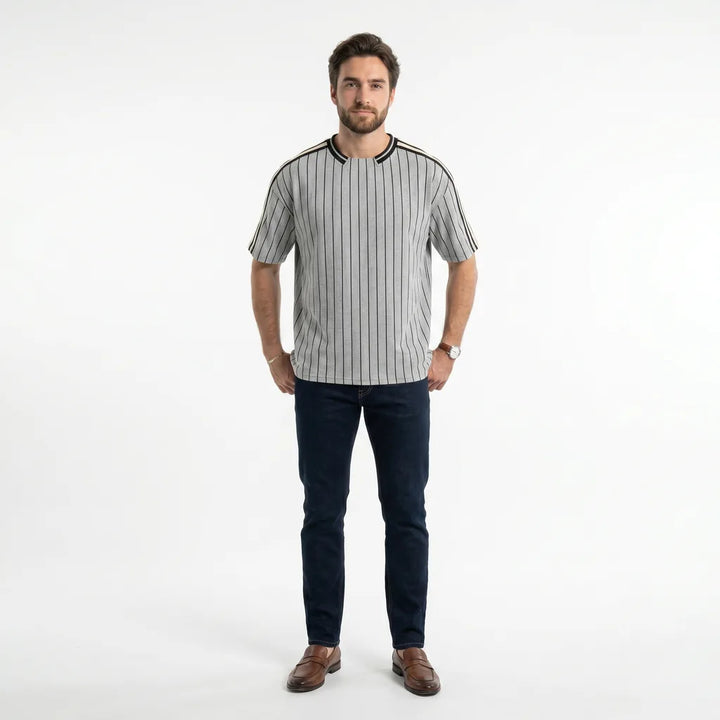 Men's Heather Grey Elle Striped Baseball T-Shirt