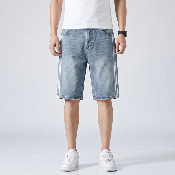 Light blue Sinclair Striped Cotton Denim Shorts 1