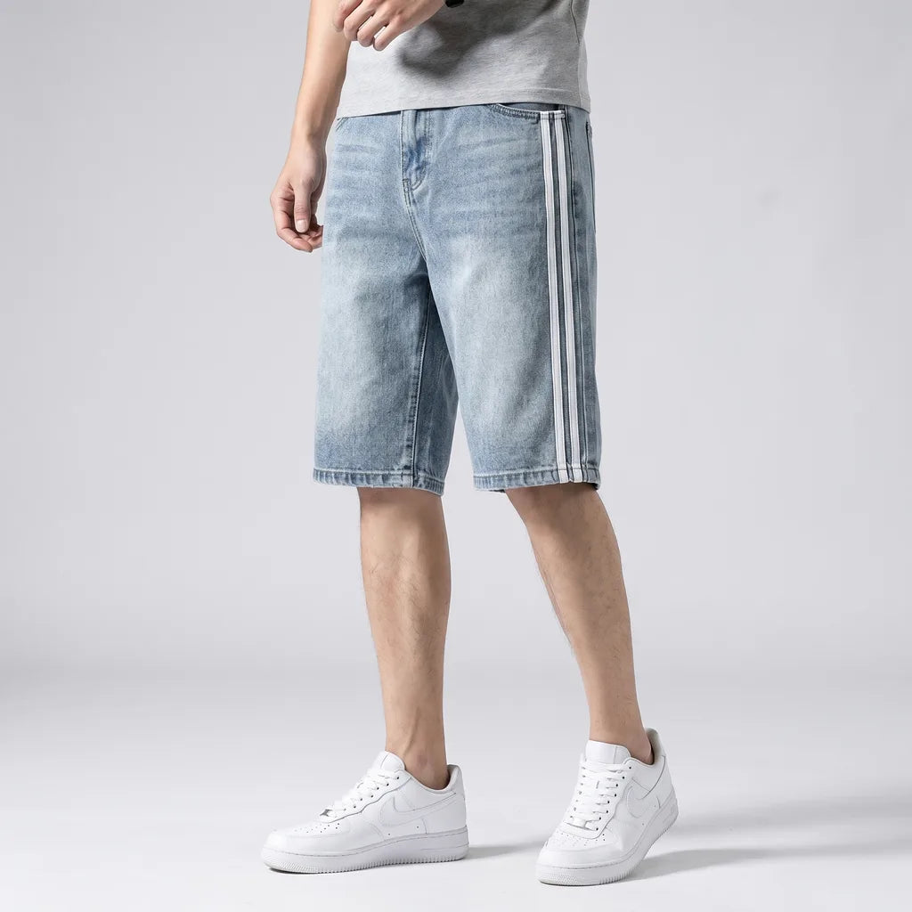 Light blue Sinclair Striped Cotton Denim Shorts 6