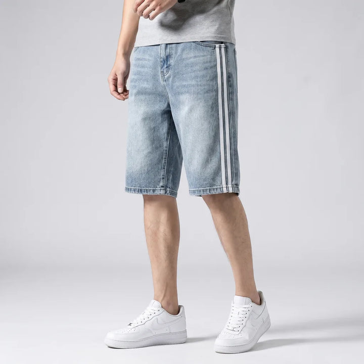 Light blue Sinclair Striped Cotton Denim Shorts 6