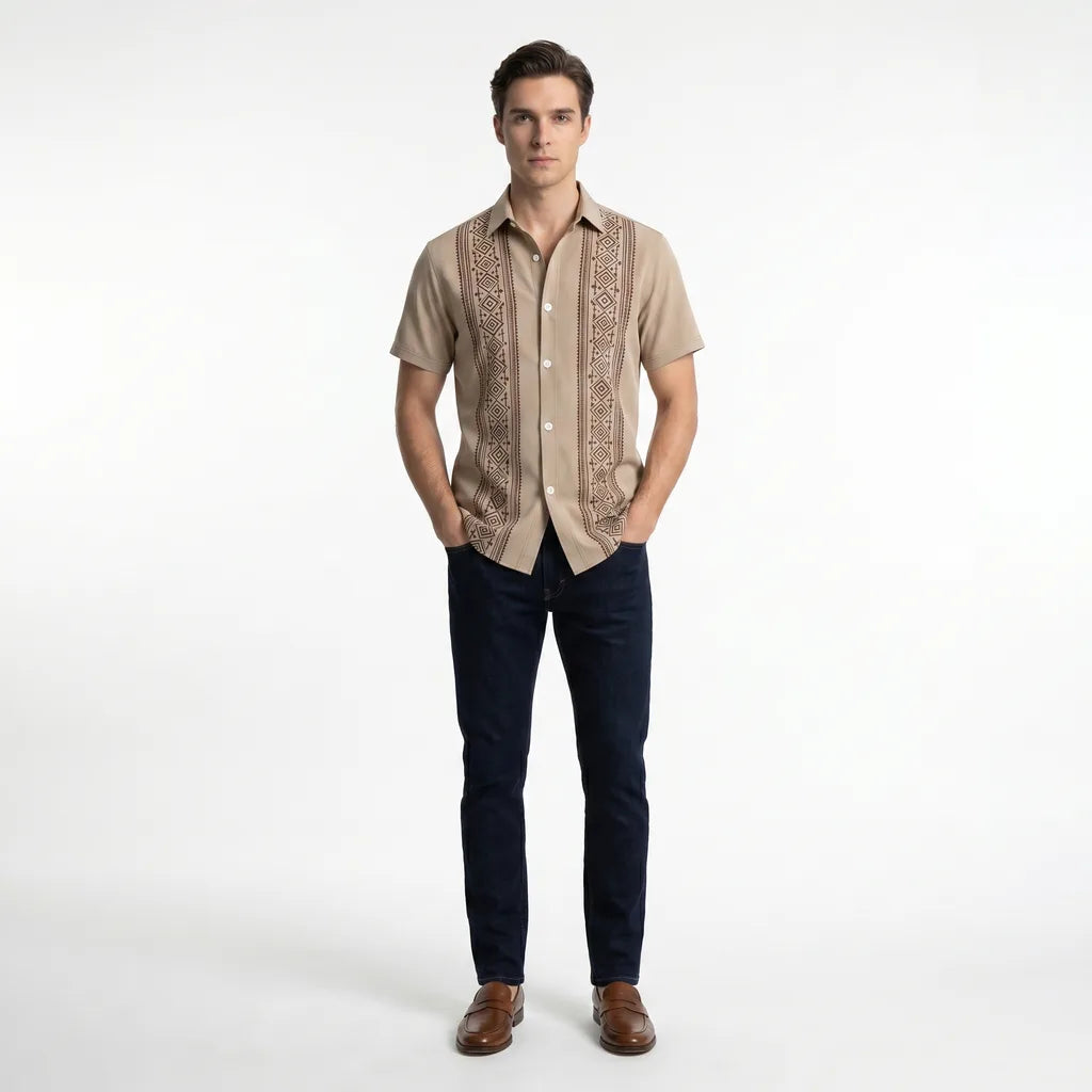 Khaki Titus Striped Short-Sleeve Shirt 2