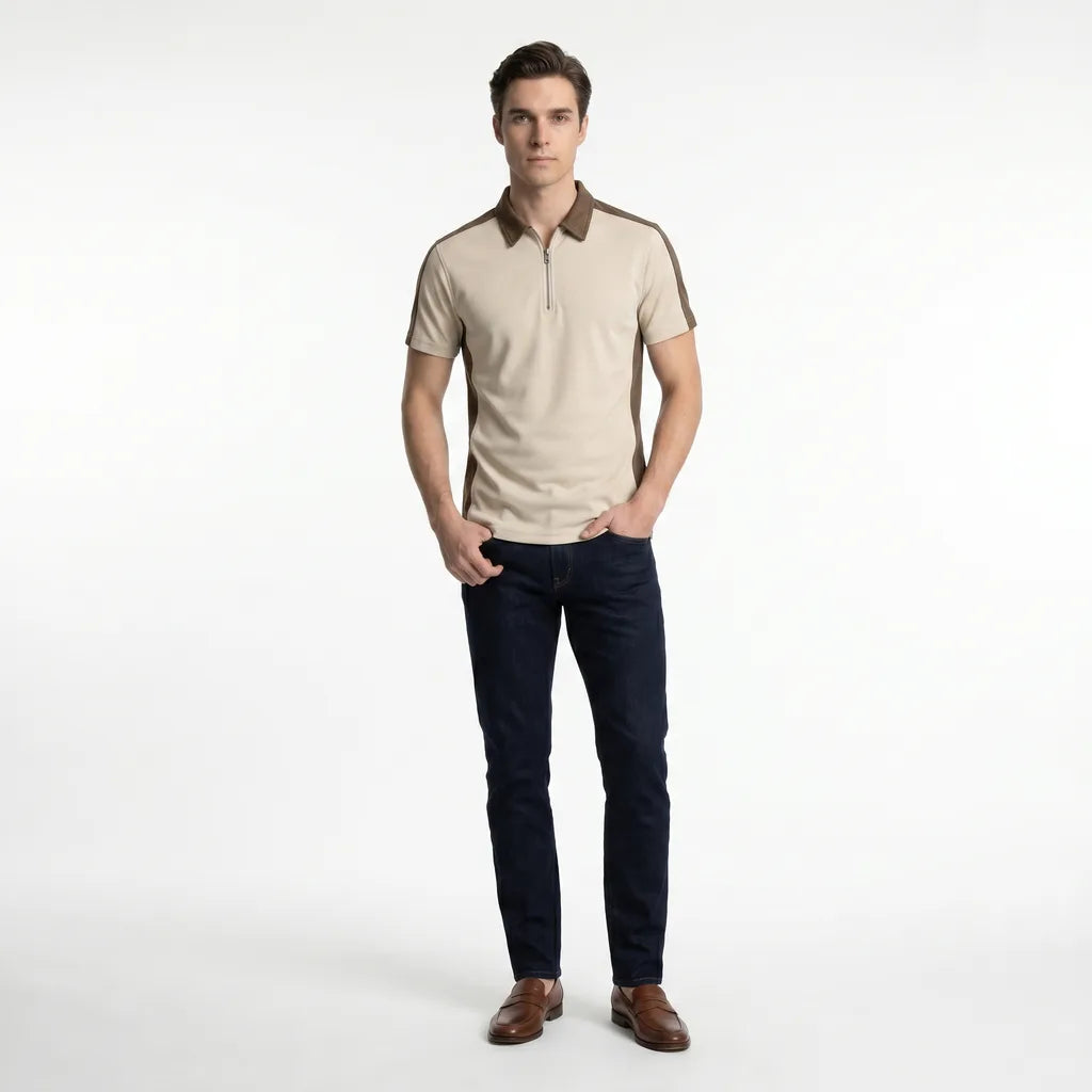 Men's Y129 Khaki Eastwood Colorblock Polo Shirt