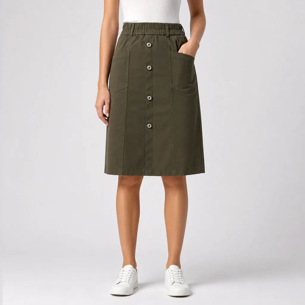 Women's Green Juliet Cotton A-Line Skirt
