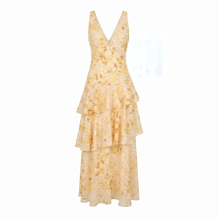 Kayleigh Chiffon Dress - Color:Light Yellow;Size:XXS