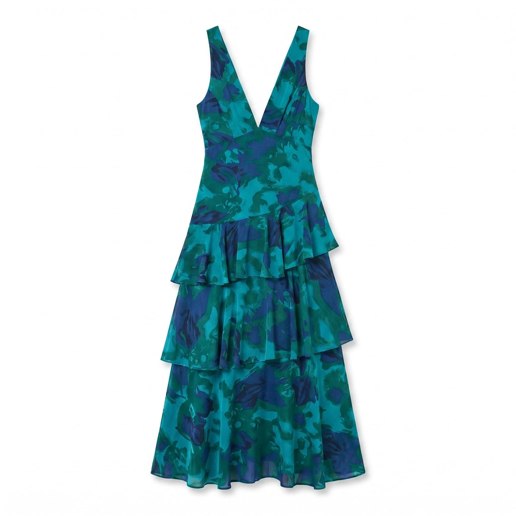 Kayleigh Chiffon Dress - Color:Peacock Green;Size:XXS