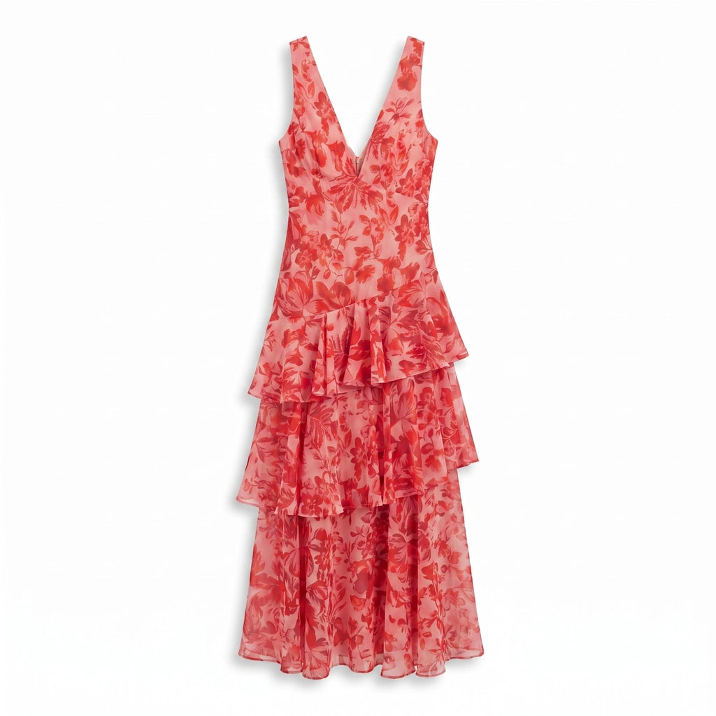 Kayleigh Chiffon Dress - Color:Red;Size:XXS