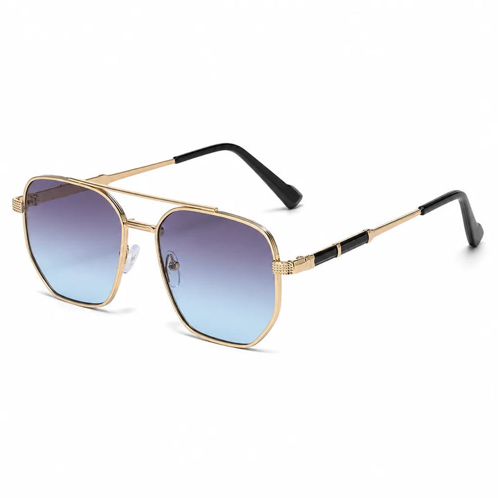 Kevin Double-Bridge Shades - Color:Gold blue