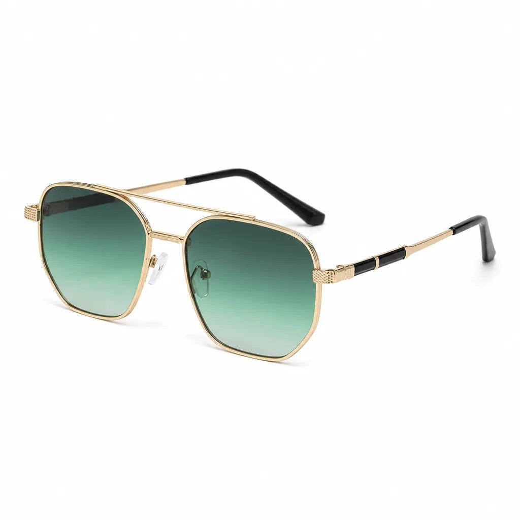 Kevin Double-Bridge Shades - Color:Gold green