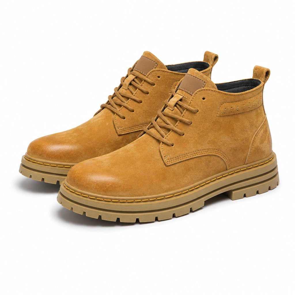 Michael Leather Lace-Up Boots - Color:Khaki;Size:38