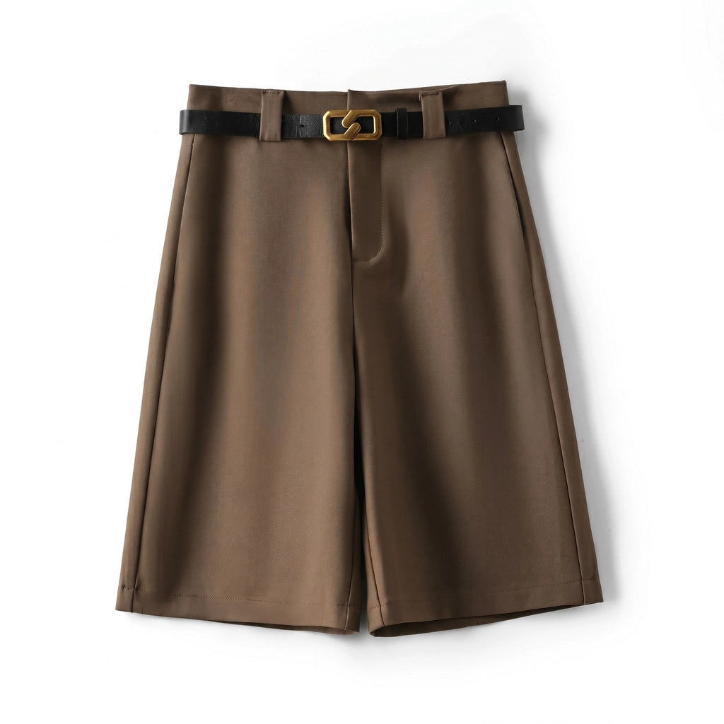 Madeline High-waist Shorts - Color:Khaki;Size:XS