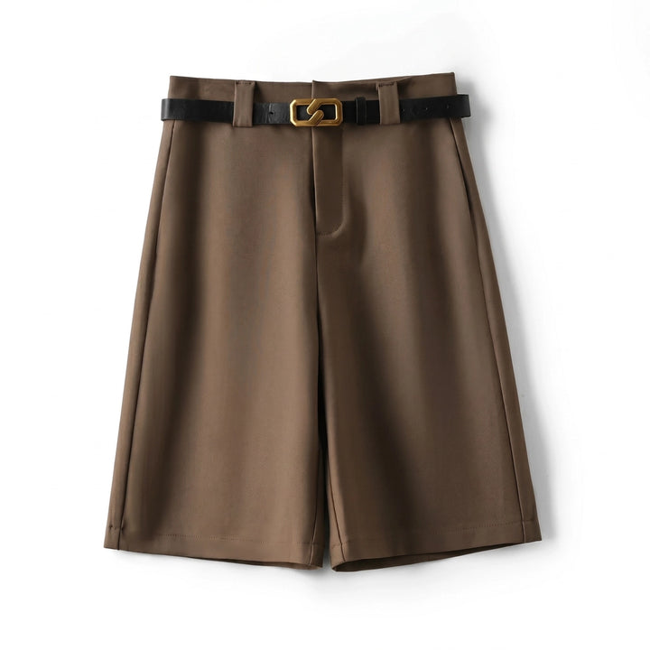 Madeline High-waist Shorts - Color:Khaki;Size:XS